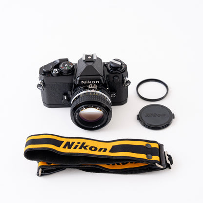 [Exc+5] Nikon FE Black 35mm SLR Film Camera + Ai NIKKOR 50mm f/1.4 Lens