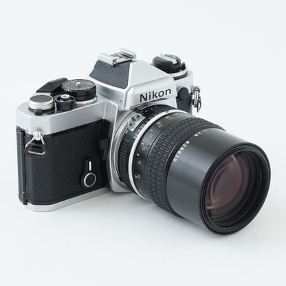 [Exc+5] Nikon FE Silver 35mm SLR Film Camera + Ai NIKKOR 135mm f/2.8