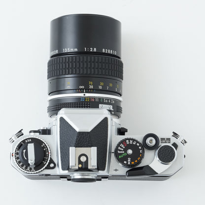 [Exc+5] Nikon FE Silver 35mm SLR Film Camera + Ai NIKKOR 135mm f/2.8